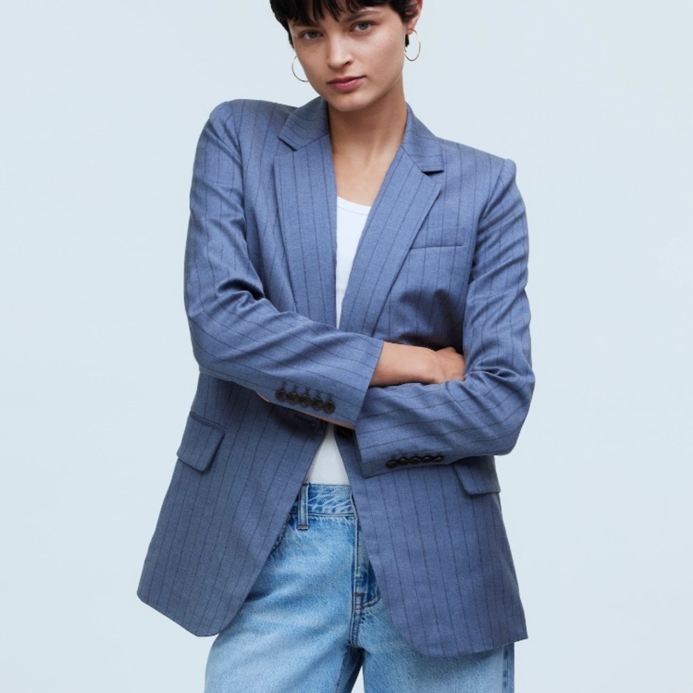Madewell Single-Breasted Blazer in Yarn-Dyed Pinstripe Size 0